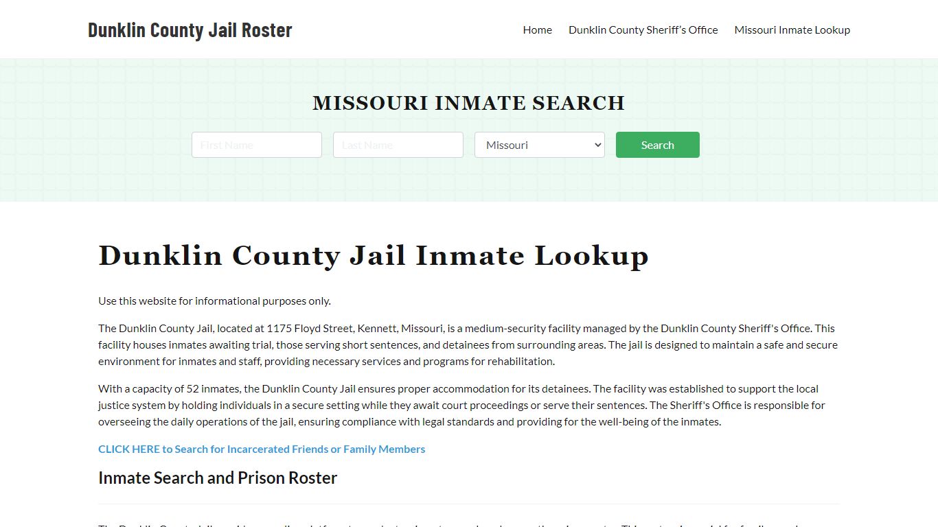 Dunklin County Jail Roster Lookup, MO, Inmate Search